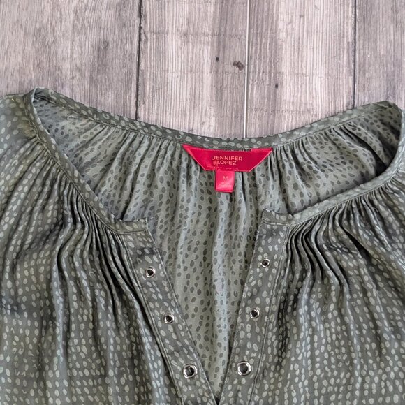 Jennifer Lopez, Sleeveless Flowy Blouse, Olive Green Print, Sz M - Picture 3 of 11